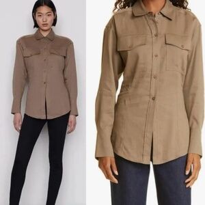 FRAME Women’s Arie Cutaway Linen-Blend Button-Up Shirt Size Medium